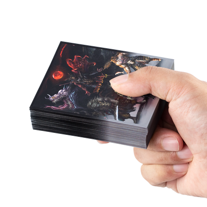 Stack of Hellbringer art card sleeves with printed backs
