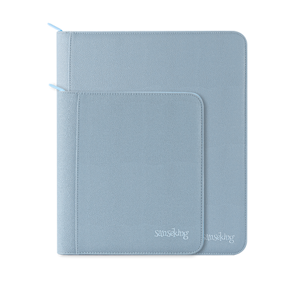 Sanseking PORT Blue 4-pocket and 9-pocket toploader binders together