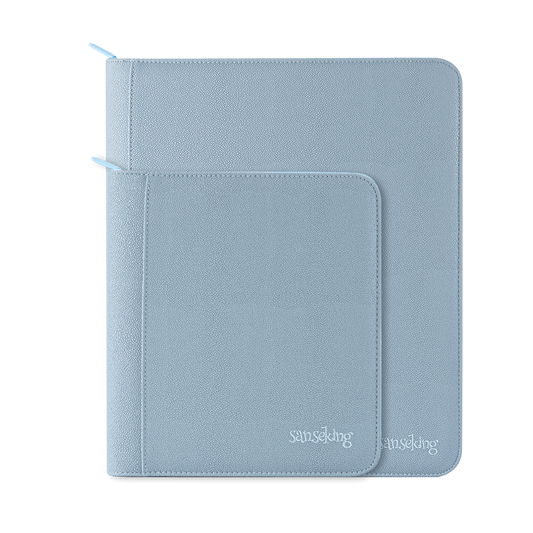 Sanseking PORT Blue 4-pocket and 9-pocket toploader binders together