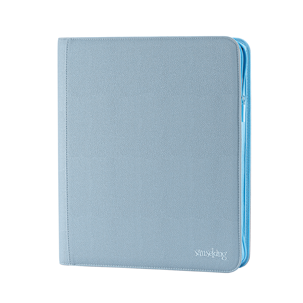 Sanseking PORT Blue 9-pocket toploader binder front angled view