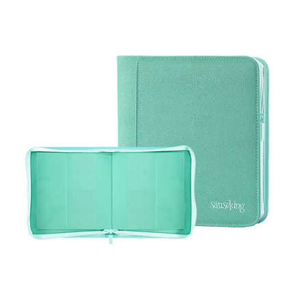 Sanseking PORT Green 4-pocket toploader binder open transparent pages