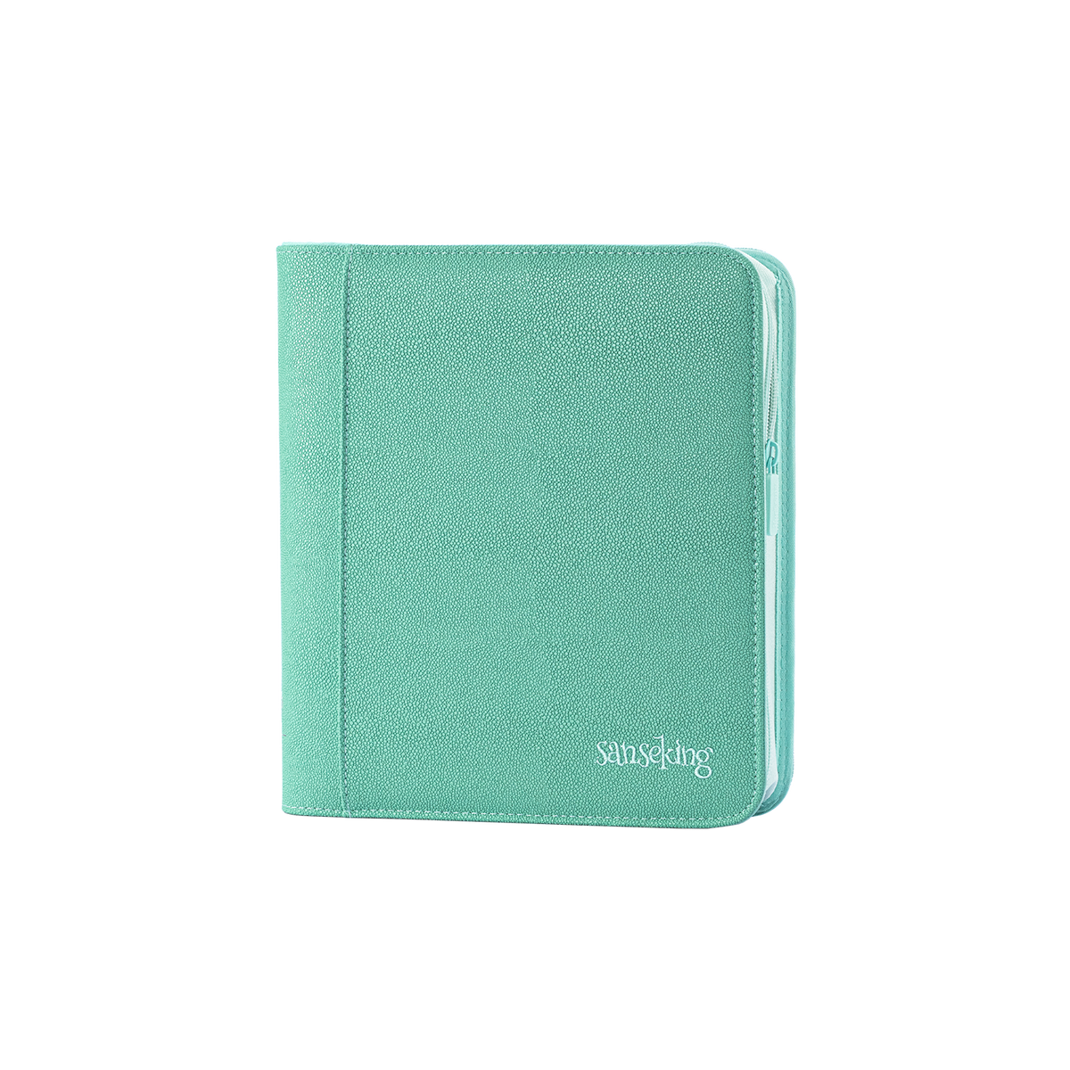 Sanseking PORT Green 4-pocket toploader binder front angled view