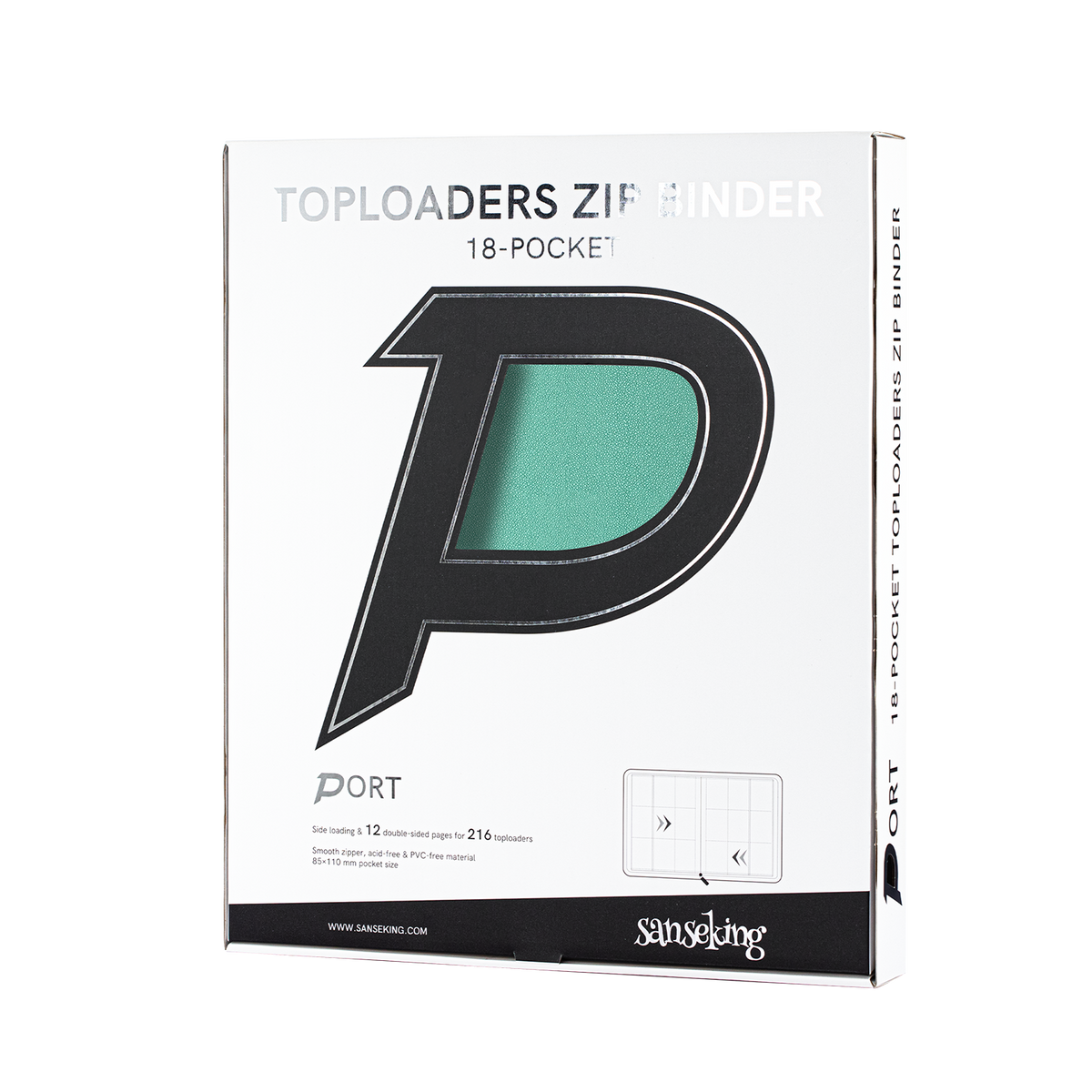 Sanseking PORT Green 9-pocket toploader binder retail packaging box