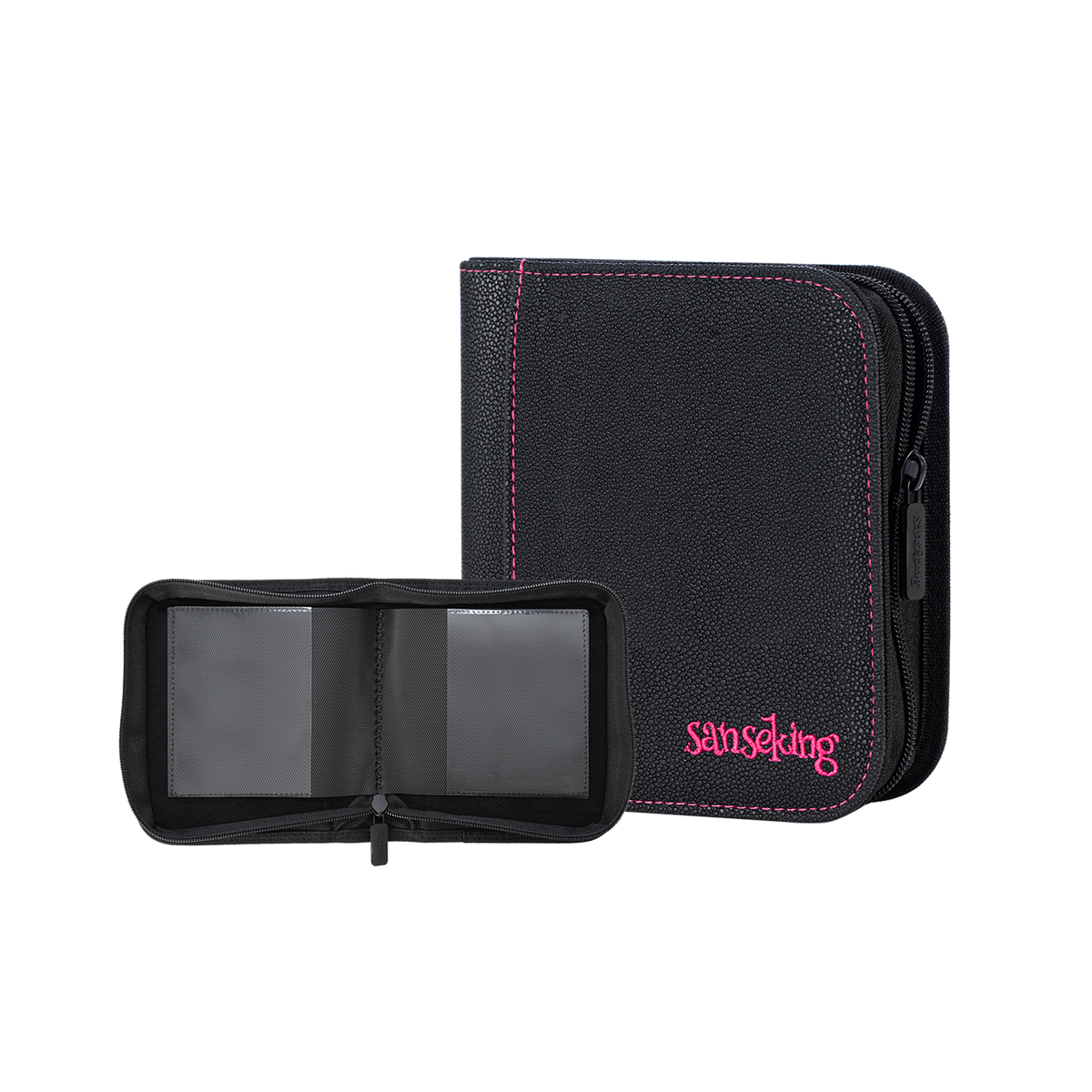 Black Sanseking PORT one-pocket toploader binder with open double-sided page