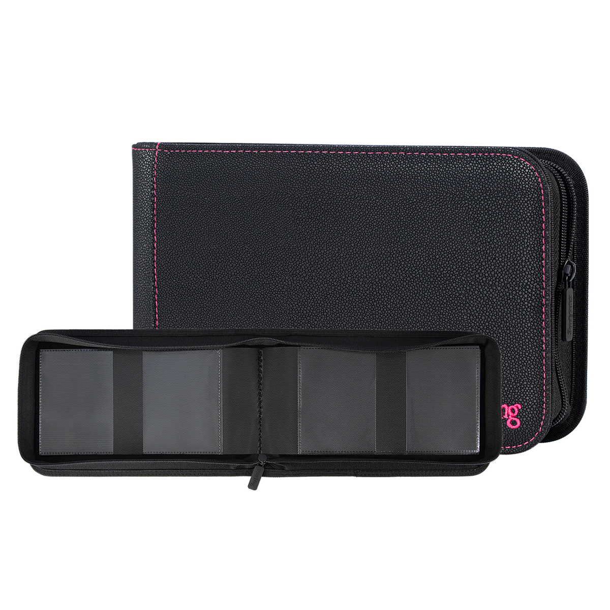 Black Sanseking PORT two-pocket toploader binder with open double-sided page
