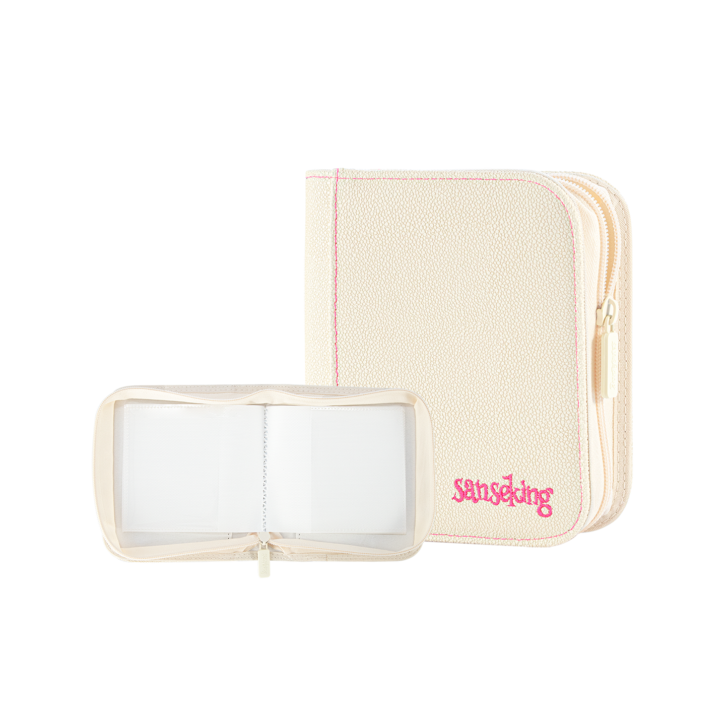 White Sanseking PORT one-pocket toploader binder with open double-sided page
