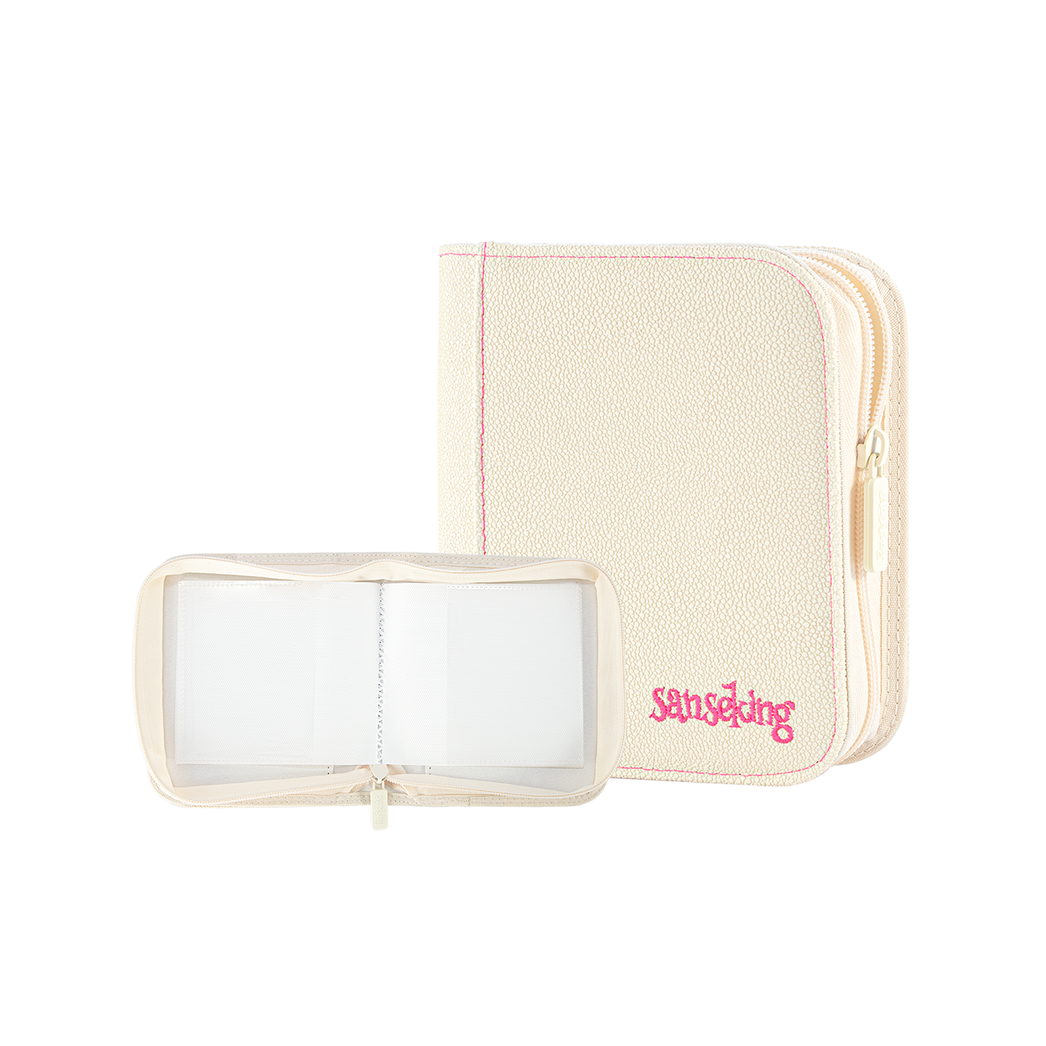White Sanseking PORT one-pocket toploader binder with open double-sided page