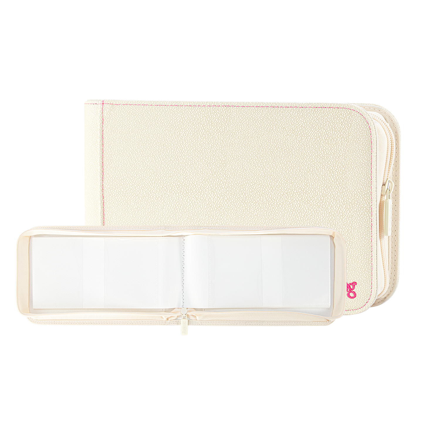 White Sanseking PORT two-pocket toploader binder with open double-sided page