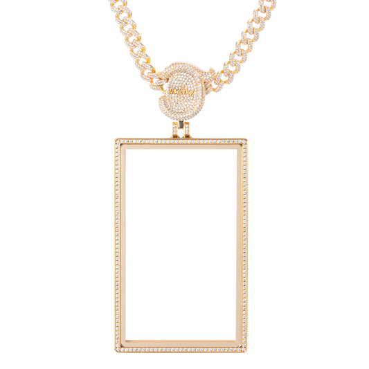 Sanseking Radiance gold graded card pendant case with chain, front view