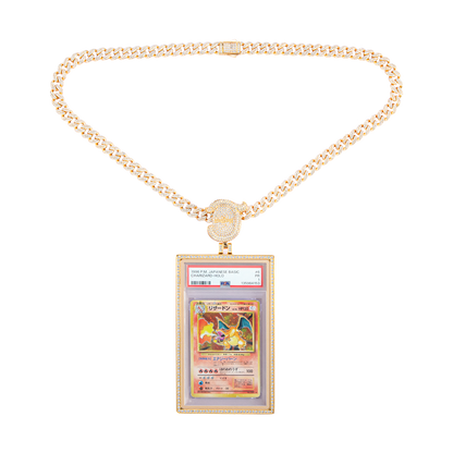 Sanseking Radiance gold pendant case necklace holding a PSA graded card
