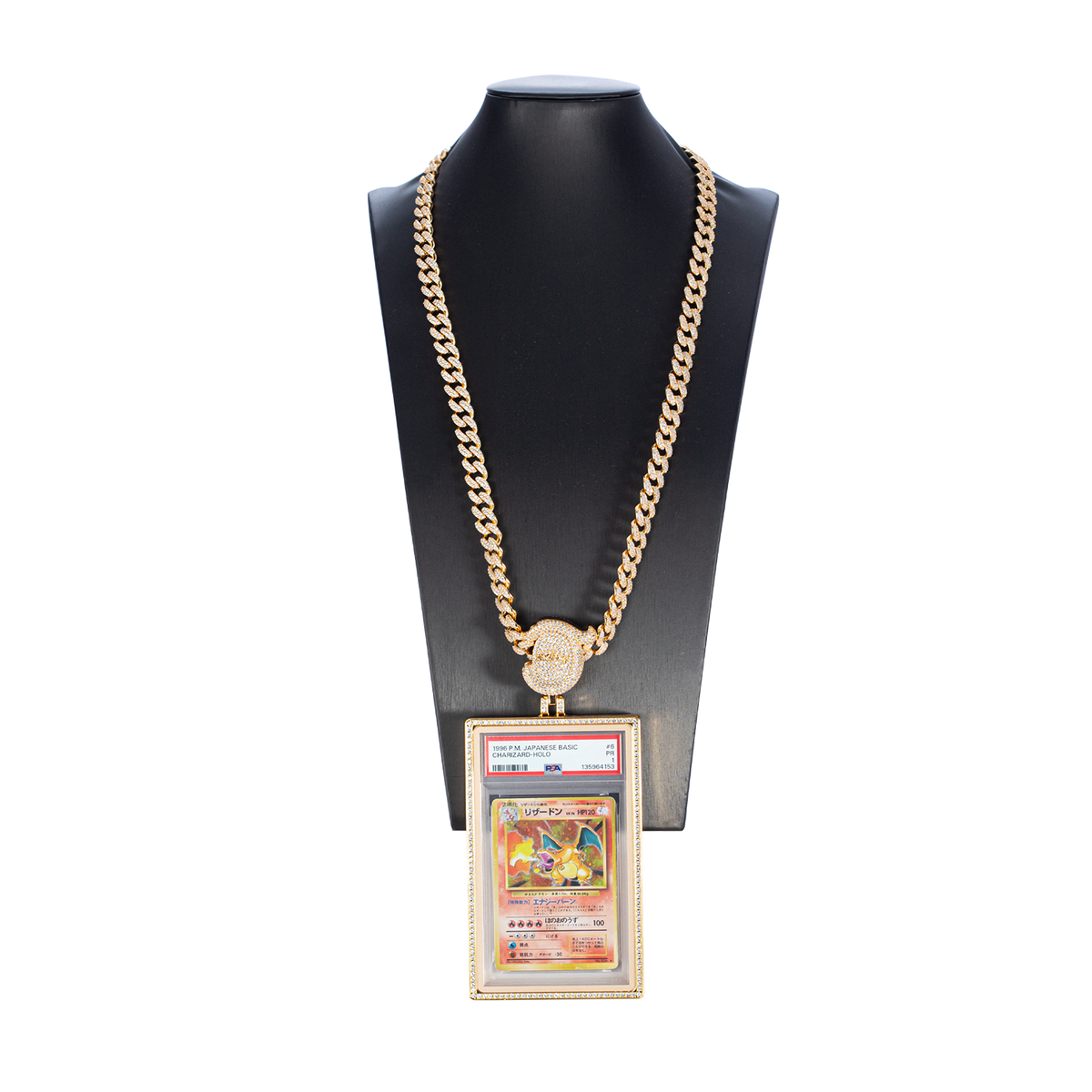 Sanseking Radiance graded card pendant case displayed on a necklace bust