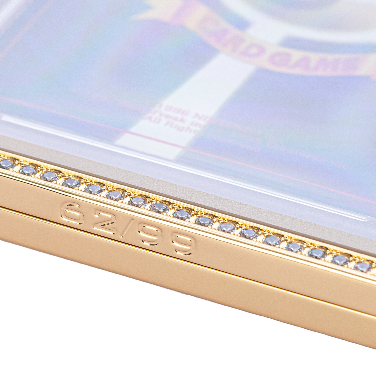 Close-up of numbered Radiance graded card pendant case frame