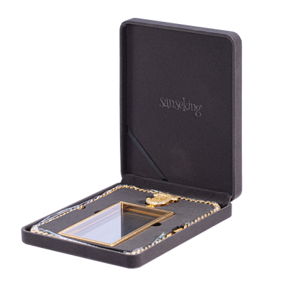 Angled view of open Radiance pendant case presentation box