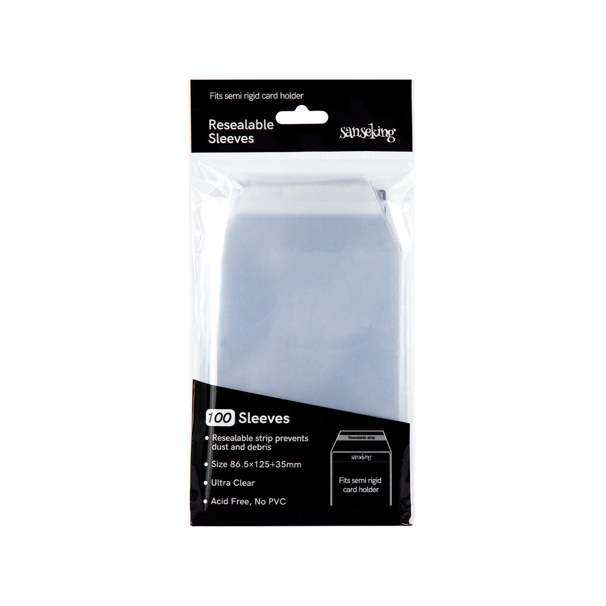 Sanseking resealable sleeves for semi-rigid card holders, 100-pack retail package