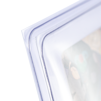 Close-up of the protective sleeve fitted around a semi-rigid card holder corner