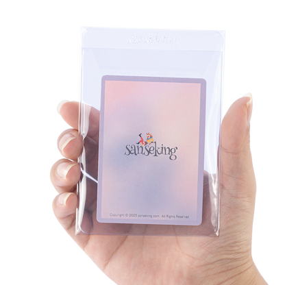 Semi-rigid card holder protected inside a clear resealable sleeve held in one hand