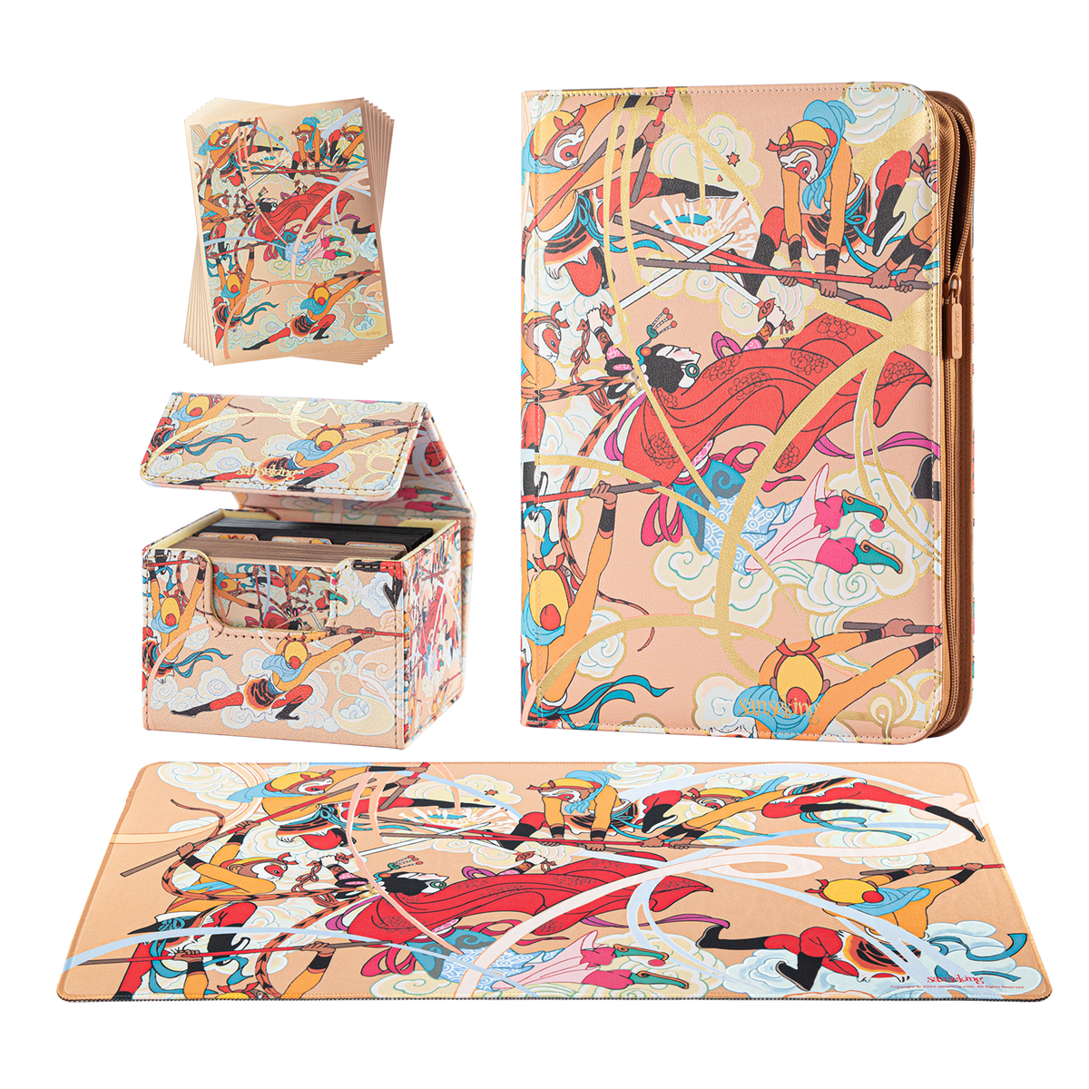 Three Battles with the White Bone Demon binder deck box and playmat arrangement