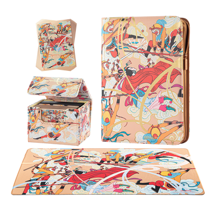 Three Battles with the White Bone Demon binder deck box and playmat arrangement