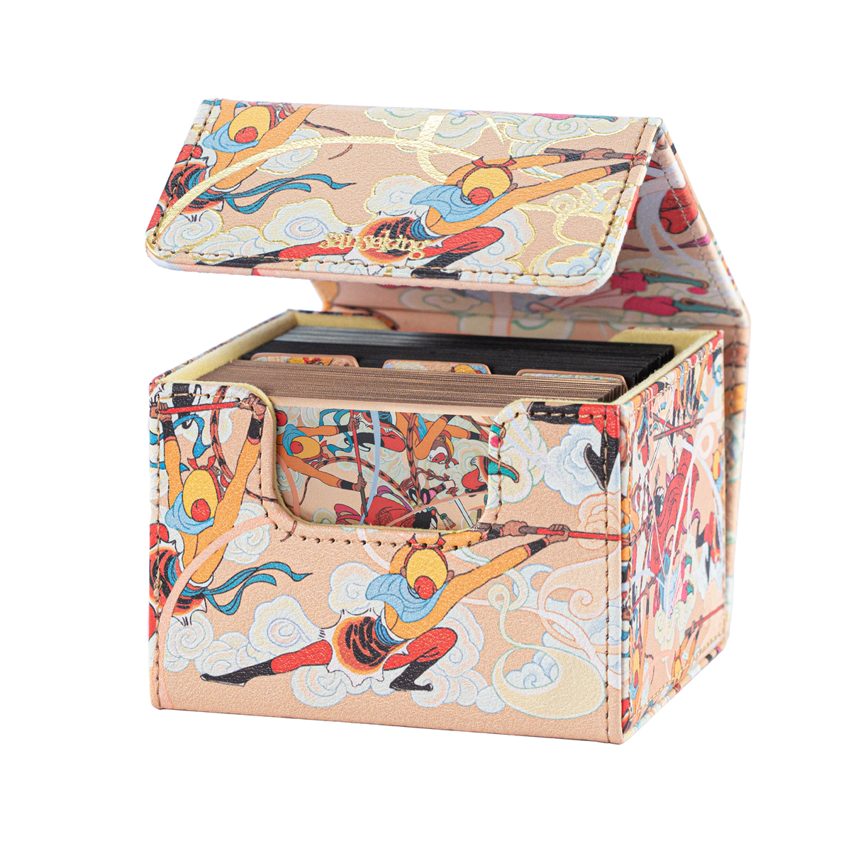 Three Battles with the White Bone Demon deck box open with trading cards