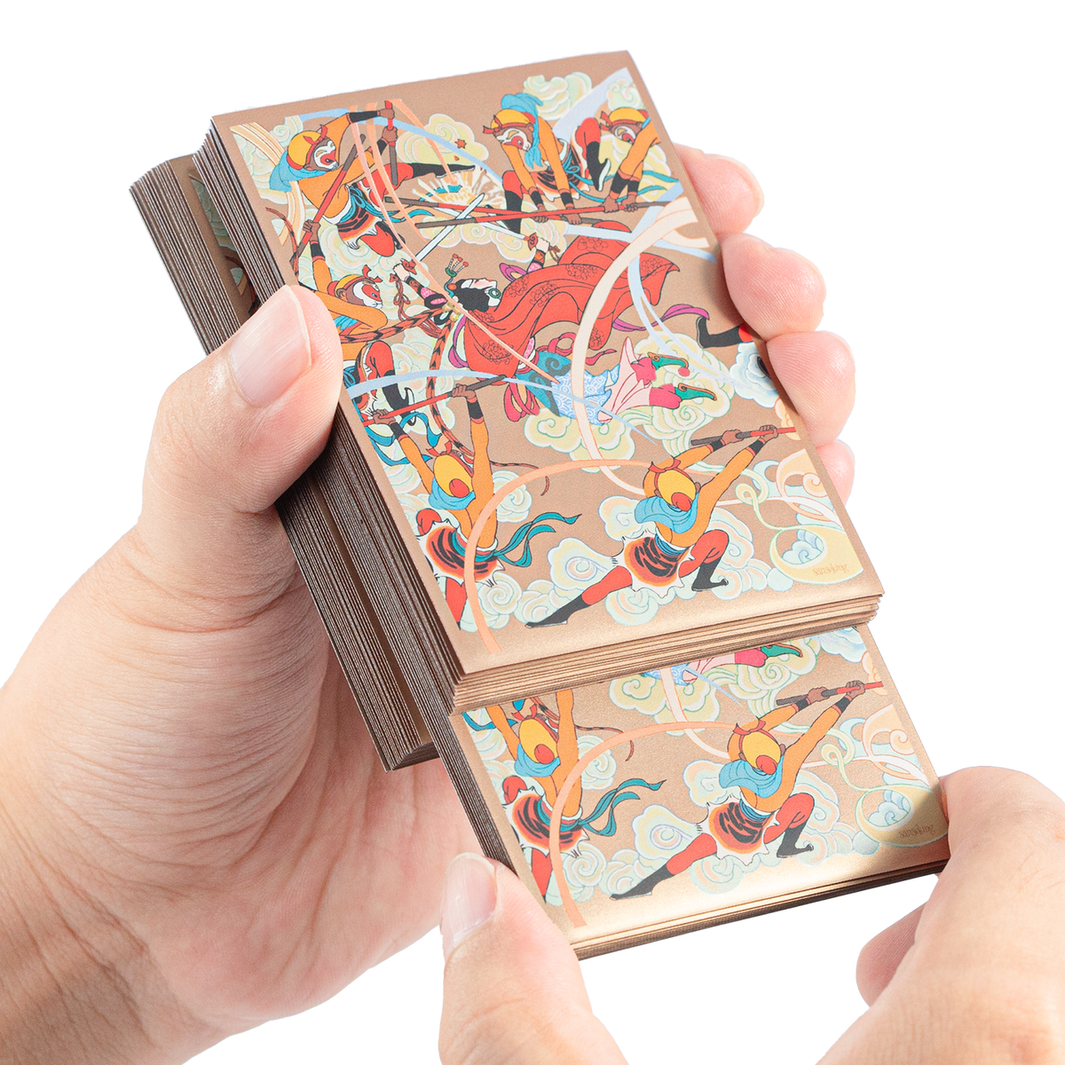 Three Battles with the White Bone Demon card sleeves in hands