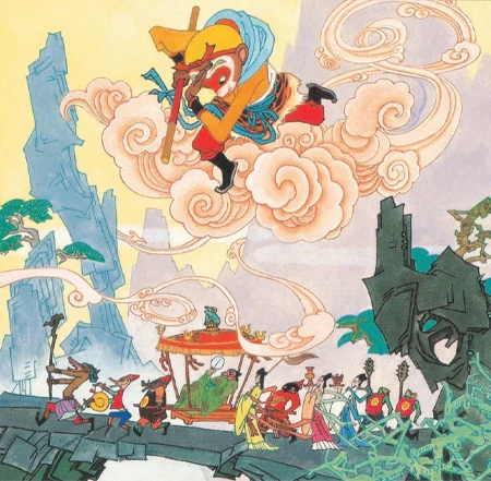 Sun Wukong battles the Golden Toad Hag and lesser demons